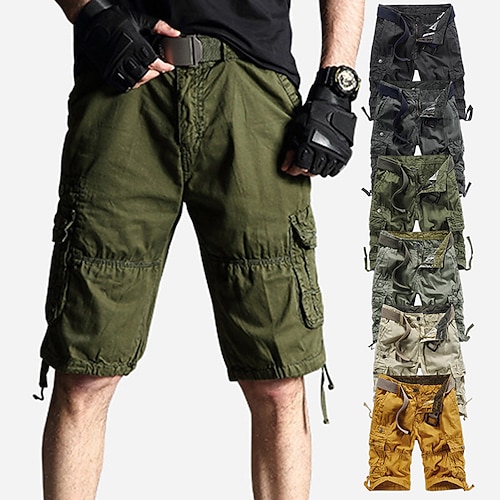 

Men's Hiking Shorts Hiking Cargo Shorts Military Solid Color Summer Outdoor 10 Loose Ripstop Multi-Pockets Breathable Sweat wicking Cotton Knee Length Shorts Bottoms Yellow Grey Dark Gray Khaki Dark