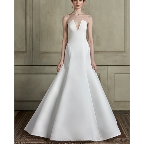 

Mermaid / Trumpet Wedding Dresses Strapless Floor Length Satin Sleeveless Simple with 2022