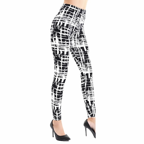 

Women's Leggings Blue Yellow Wine High Waist Sports Gym Yoga Print Stretchy Full Length Comfort Plaid Checkered One-Size / Skinny