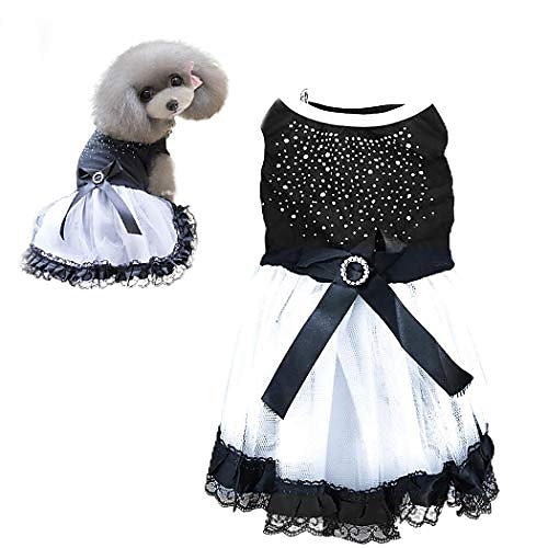 

dog dress black crystal lace tutu gauze skirt puppy bowknot princess dress party pet apparel clothes for dogs and cats (m)