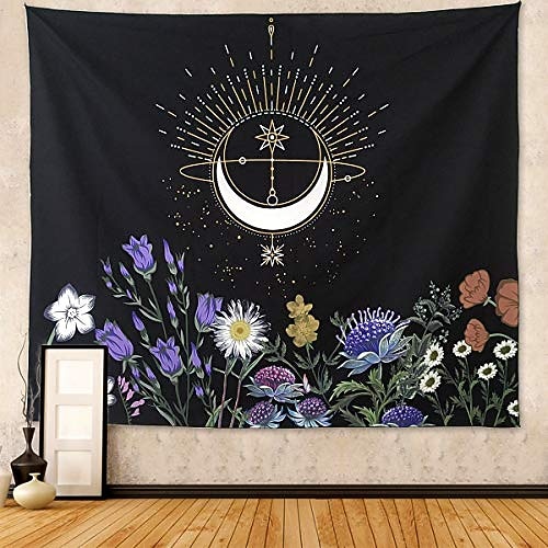 

floral tapestry moon flowers tapestry wall hanging colorful plants wall tapestry vintage black and white tapestry for bedroom wall hanging for meditation(flower, 51.2"" x 59.1""-(130x150cm))