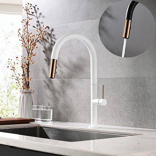 

Kitchen Faucet,Rotatable Pull-out/­Pull-down Brass High Arc Nickel Brushed/Painted Finishes Single Handle One Hole Kitchen Taps with Hot and Cold Switch