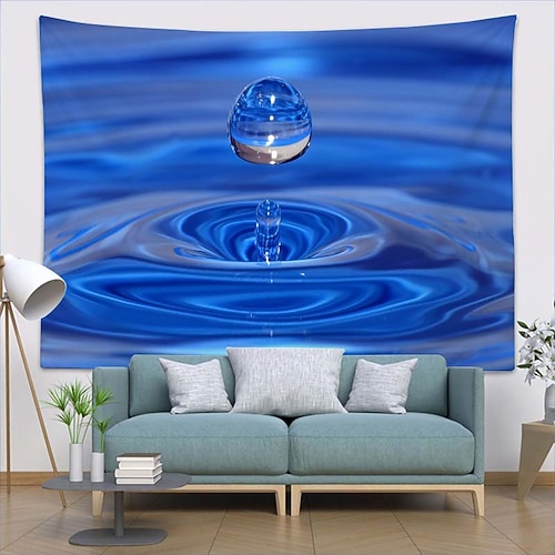 

Wall Tapestry Art Deco Blanket Curtain Picnic Table Cloth Hanging Home Bedroom Living Room Dormitory Decoration Polyester Fiber Blue Water Drops