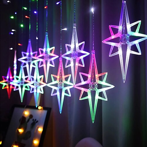 

Ramadan Eid Lights 3M Christmas Polaris LED Curtain Light With 8 Function Controller EU Plug Fairy String Lights Living Room Outdoor Christmas Wedding Decoration 220V