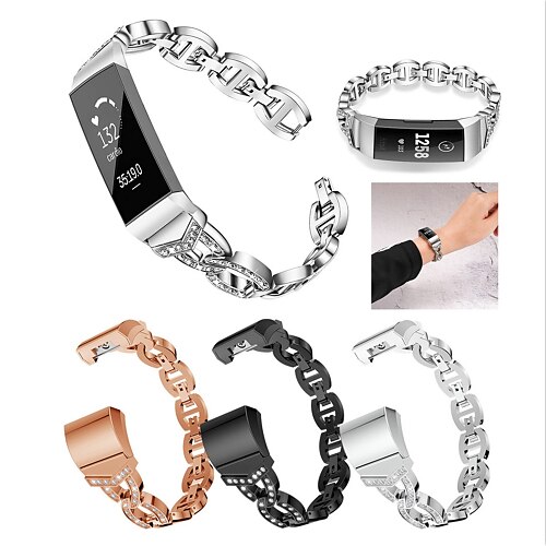 

1 pcs Smart Watch Band for Fitbit Charge 3 / Charge 3 SE / Charge 4 Fitbit Charge 2 Fitbit Charge 3 Fitbit charge 4 Stainless Steel Smartwatch Strap Bling Diamond Sport Band Jewelry Bracelet