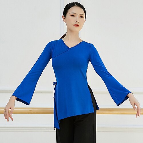 

Ballet Top Ruching Bandage Solid Women's Training Performance Long Sleeve Modal