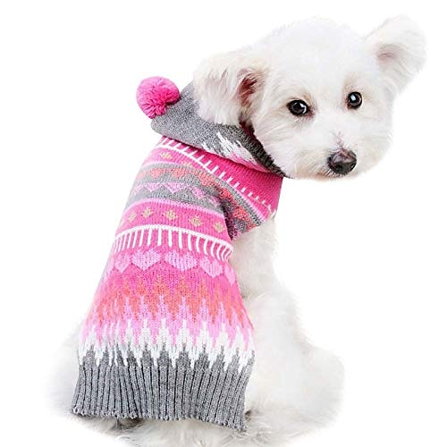 

dog jumper knitwear pink cat puppy doggie winter sweater warm hooded outfit jacket soft dog snowsuit clothing pet cold weather clothes