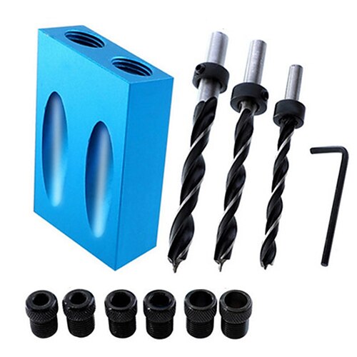 Woodworking Oblique Hole Locator Drill Bits Pocket Hole Jig Kit 15 Degree Angle Drill Guide Set Hole Puncher DIY Carpentry Tools