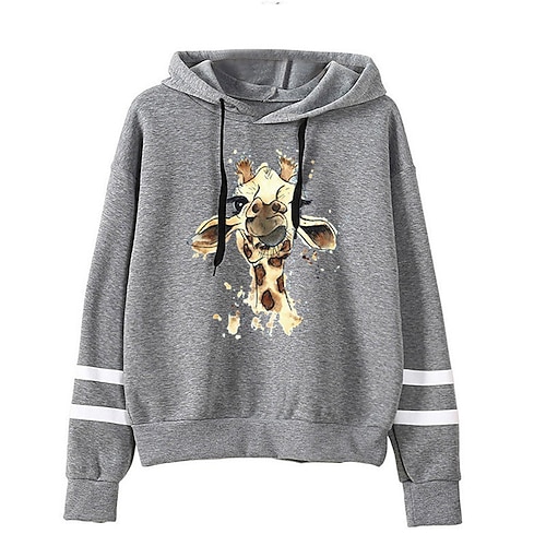 

women's hoodies sweatshirt pullovers ladies color block long sleeve hooded jumper drawstring loose giraffe print hoodies items sale items birthday gifts for her wine