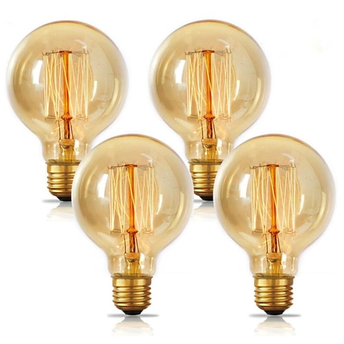 

4pcs 40W Edison Vintage Incandescent Light Bulb Dimmable E26 E27 G80 Candelabra Cage Filament Amber Warm White for Lighting Fixture 220-240V