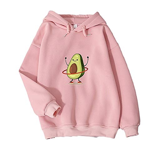 

kpop harajuku funny cartoon avocado print ladies hoodies fashion pullovers coat (pink,l)