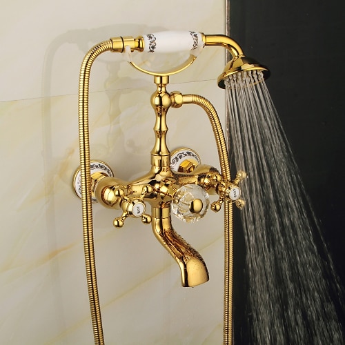 

Bathtub Faucet Mixer Tap Telephone Style Luxury Golden Polish With Sprayer Hand Shower Rotate Spout tub Hot and Cold Water