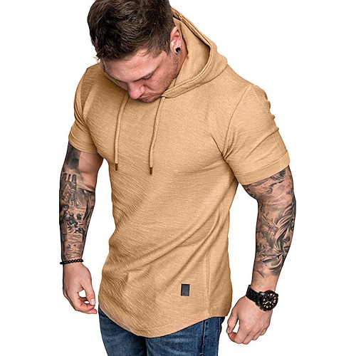 

Men's Hoodie Green khaki Gray Black Solid Color Cool Casual Essential Winter Spring & Summer Clothing Apparel Hoodies Sweatshirts Short Sleeve
