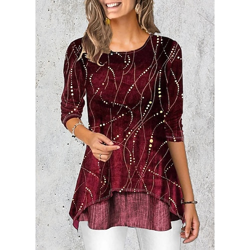 

Women's Blouse Shirt Green Blue Purple Graphic Galaxy Print Half Sleeve Casual Holiday Elegant Christmas Round Neck S