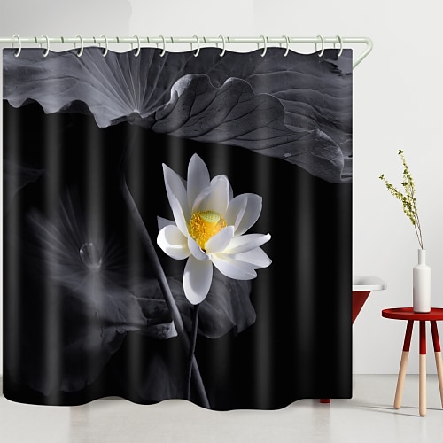 

Grey Lotus Leaf White Lotus Digital Printing Shower Curtain Shower Curtains Hooks Modern Polyester New Design 70 Inch