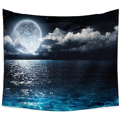 

Wall Tapestry Art Decor Blanket Curtain Picnic Tablecloth Hanging Home Bedroom Living Room Dorm Decoration Polyester Moon Clouds Sea Night Views