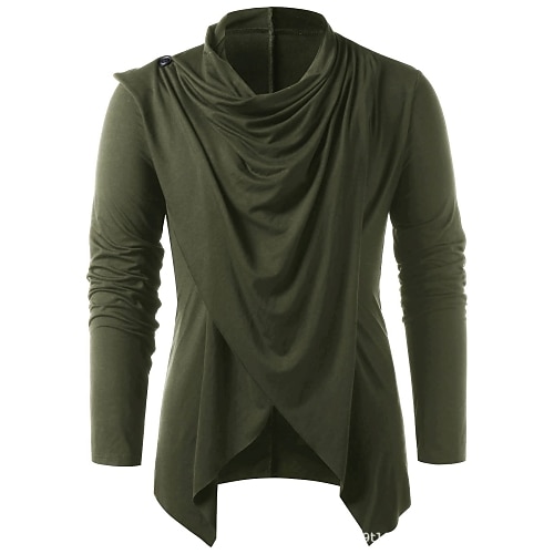 

men's retro knight solid heap collar long sleeve t-shirt casual loose asymmetrical punk pullover blouse tops army green