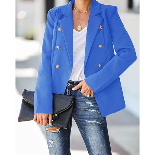 

Women's Blazer Solid Color Button Casual Coat Summer Casual Daily Regular Jacket Navy