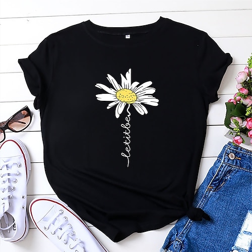 

Women's T shirt Tee Pink Yellow Light Green Floral Graphic Prints Print Short Sleeve Daily Basic Round Neck Regular 100% Cotton S