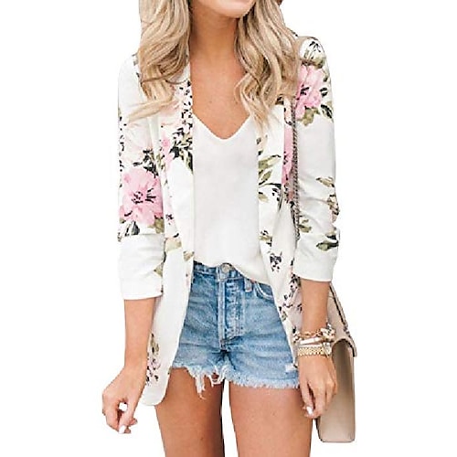 

Women's Blazer Florals Work Long Sleeve Coat Fall Spring Daily Regular Jacket White