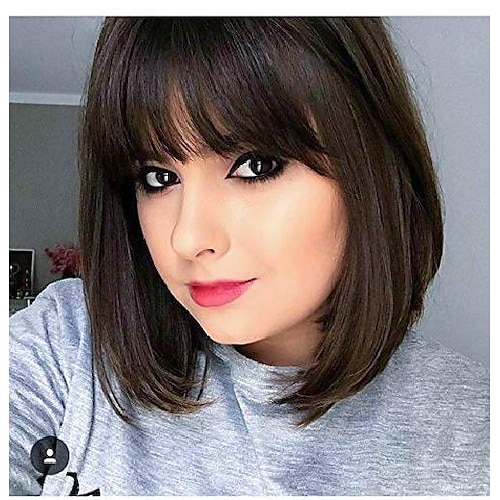 

dark brown short bob wigs with bangs for black white women brown wigs (dark brown)