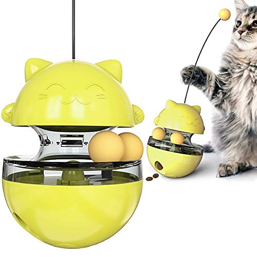

cat toys interactive food treat dispenser ball, cat slower food puzzle feeder, pet iq training tumbler food leaking ball with teasing wand, funny dog puzzle toys, reduce boredom relieve anxiety