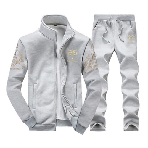 

Men's Tracksuit Sweatsuit Jogging Suits Silver Black Navy Blue Gray White Sports & Outdoor Cotton Clothing Apparel Hoodies Sweatshirts