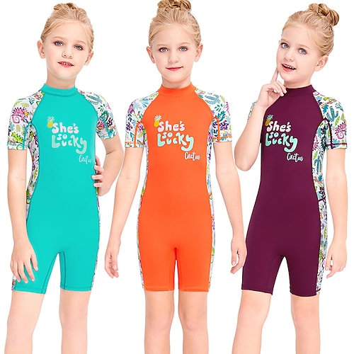 

Dive&Sail Girls' Rash Guard Dive Skin Suit UV Sun Protection UPF50 Breathable Short Sleeve Lycra Swimsuit Back Zip Swimming Diving Surfing Snorkeling Patchwork Summer / Stretchy / Quick Dry