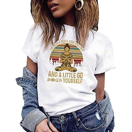

women i'm mostly peace love and light t-shirt - retro vintage sunshine for yoga lovers meditation and spirituality tee white