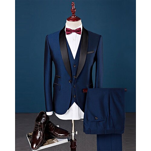 

Royal Blue Men's Valentine's Day Tuxedos 3 Piece Solid Colored Slim Fit Single Breasted One-button 2022