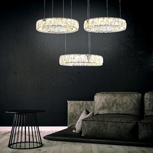 

3-Light 68 cm Crystal Chandelier Circle Desgin Pendant Light Stainless Steel Electroplated Modern 110-120V 220-240V