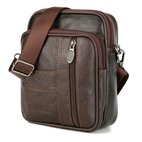 

Men's 2022 Messenger Bag Crossbody Bag Cowhide Zipper Solid Color Daily Outdoor Light Coffee Dark Coffee