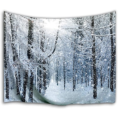 

Wall Tapestry Art Decor Blanket Curtain Picnic Tablecloth Hanging Home Bedroom Living Room Dorm Decoration White Forest Polyester Snow Views