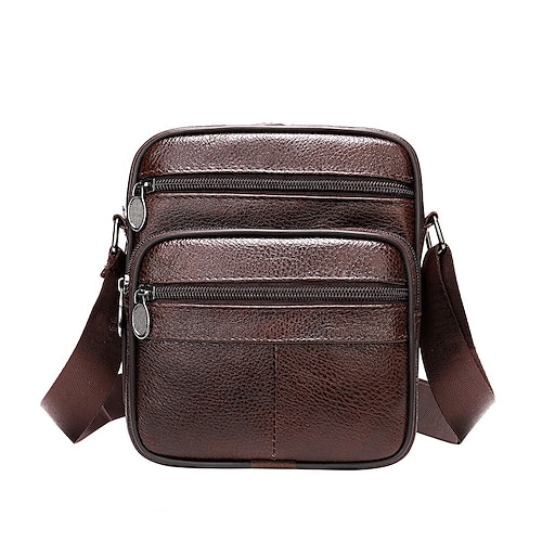 

Men's Handbags Messenger Bag Shoulder Messenger Bag Crossbody Bag Cowhide Zipper Going out Office & Career Black Dark Coffee Brown