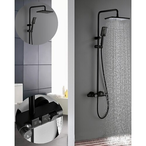 

rubinetto doccia, stile minimalista 290 190 set rubinetti doccia nero opaco completi di finiture verniciate / montaggio valvola ceramica esterno sistema soffione doccia a pioggia