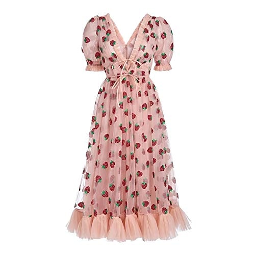 

Femme robe soirée Manche Courte Automne Printemps - Romantique Dentelle Maille Col V Soirée 2022 Rose Claire S M L XL XXL