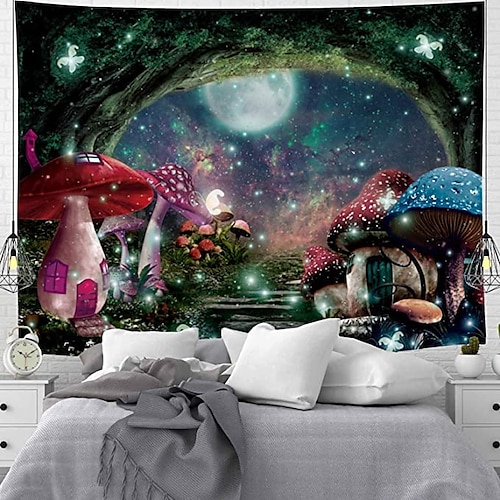 

Wall Tapestry Art Deco Blanket Curtain Picnic Table Cloth Hanging Home Bedroom Living Room Dormitory Decoration Polyester Fiber Mushroom