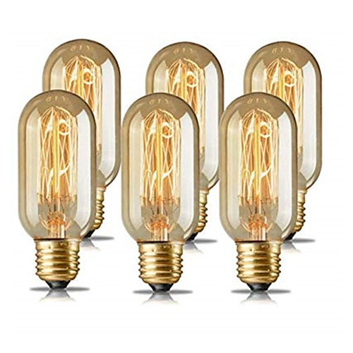

6pcs Edison Vintage Incandescent Light Bulb Dimmable E26 E27 T45 40W Decorative Bulbs for Wall Sconces Ceiling Light 220-240V 1400-2800k