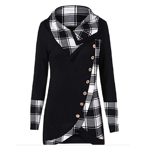 

Women's Pullover Hoodie Sweatshirt Pullover Basic Casual Black Blue Army Green Color Block Plaid Checkered Daily Hooded Long Sleeve S M L XL