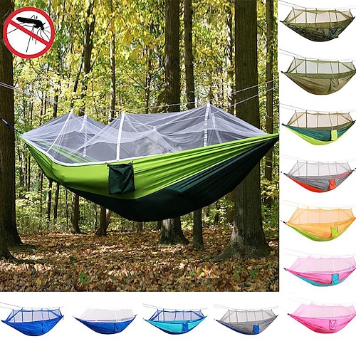 

Camping Hammock with Mosquito Net Double Hammock Outdoor Ultra Light Portable Breathable Anti-Mosquito Parachute Nylon with Carabiners and Tree Straps 2 person Camping Hiking Hunting Army Green