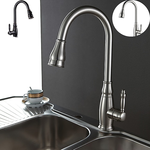

Kitchen Faucet with Sprayer,High Arc Brass Silver/Coffee Single Handle One Hole Oil-rubbed Bronze Pull-out Tall Kitchen Taps with Hot and Cold Water