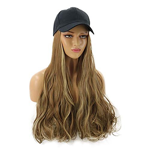 

womens baseball cap with long curly wavy hair synthetic party halloween hat wigs (brown ombre)