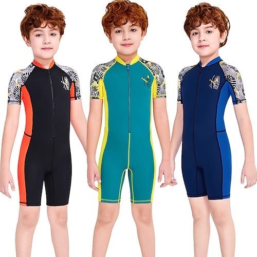 

Dive&Sail Boys Girls' Rash Guard Dive Skin Suit UV Sun Protection UPF50 Breathable Short Sleeve Lycra Swimsuit Front Zip Swimming Diving Surfing Snorkeling Patchwork Summer / Stretchy / Quick Dry