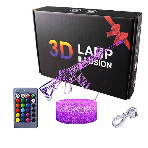

nattlys leketøy 3d led optisk illusjon 7 farger endre nattlys berørings knapp kreativ design dekorativ belysningseffektlampe (maskinpistol)