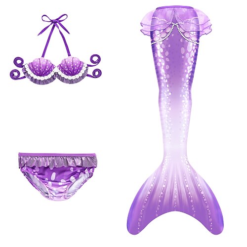 

Kids Girls' Mermaid Swimwear Bikini 3pcs Swimsuit The Little Mermaid Swimwear Multi Color Sleeveless Blue Purple Fuchsia Active Cute Bathing Suits 2-9 Years