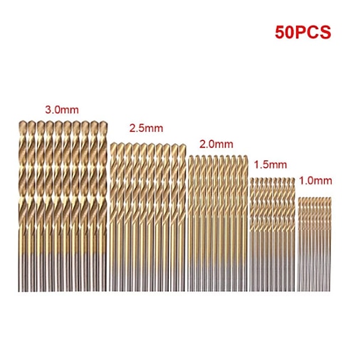 

50Pcs Titanium Coated Drill Bits Set HSS High-speed Steel Drill Bits Set Tool Hand Tools Set 1/1.5/2/2.5/3mm