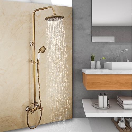 

Shower Faucet,Shower System/Rainfall Shower Head System Set Handshower Included pullout Rainfall Shower Vintage Style/Country Brass Mount Outside Ceramic Valve Bath Shower Mixer Taps