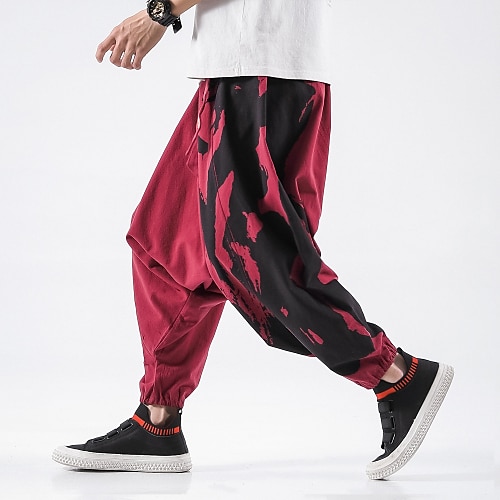 

Men's Trousers Baggy Beach Pants Harem Pants Pocket Drawstring Elastic Waist Graphic Prints Breathable Daily Running Fashion Streetwear Loose Fit Wine Red Black