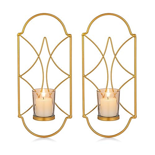 

metal wall sconce candle holder decor 1pc wall mounted candle sconces holders with glass, candle sconces holder for wall, home wall art for living room fireplace yard pathway, gold