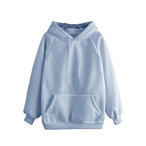 

women's casual long sleeve hoodie sweatshirt top with pocket blue s